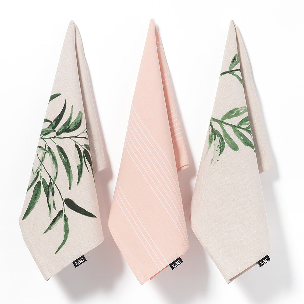 Anusa Tea Towel Set NAPERY KAS AUSTRALIA Multi Set of 3 50x70cm, Set of 3. 1 Woven+2 Prints
