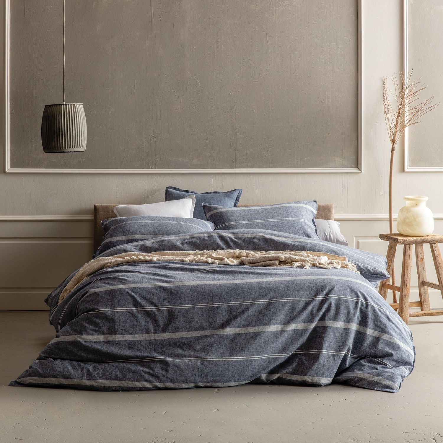 Balmoral Navy Quilt Cover Set BED LINEN KAS AUSTRALIA Navy Queen 210x210cm + 2PC 48x73cm