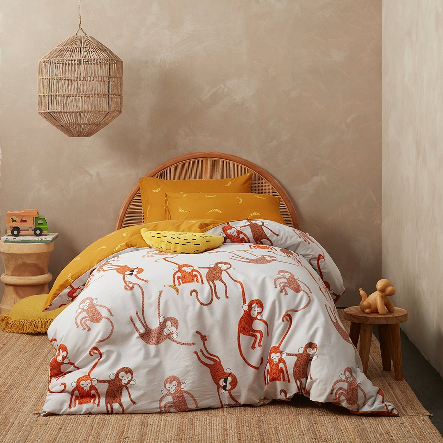 Monkey Kids Quilt Cover Set BED LINEN KAS KIDS Multi Single 140x210cm + 1PC 48x73cm