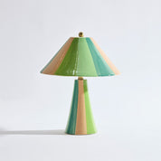 Green Salvador table lamp with soft striped shade and simple base