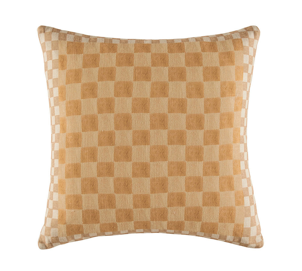 Bellini Toffee Cushion, geometric pattern, textured print, angled view