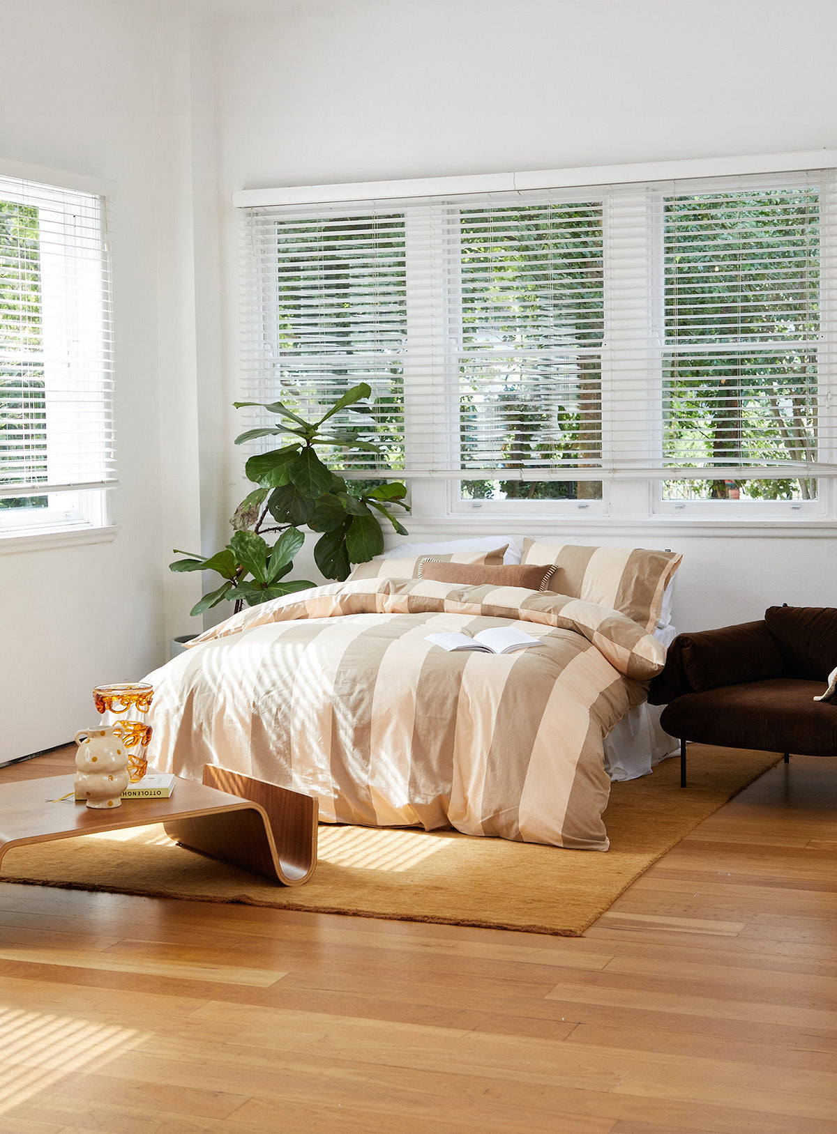 Breeze Blush Quilt Cover Set, flat lay with bold stripes and soft blush tones