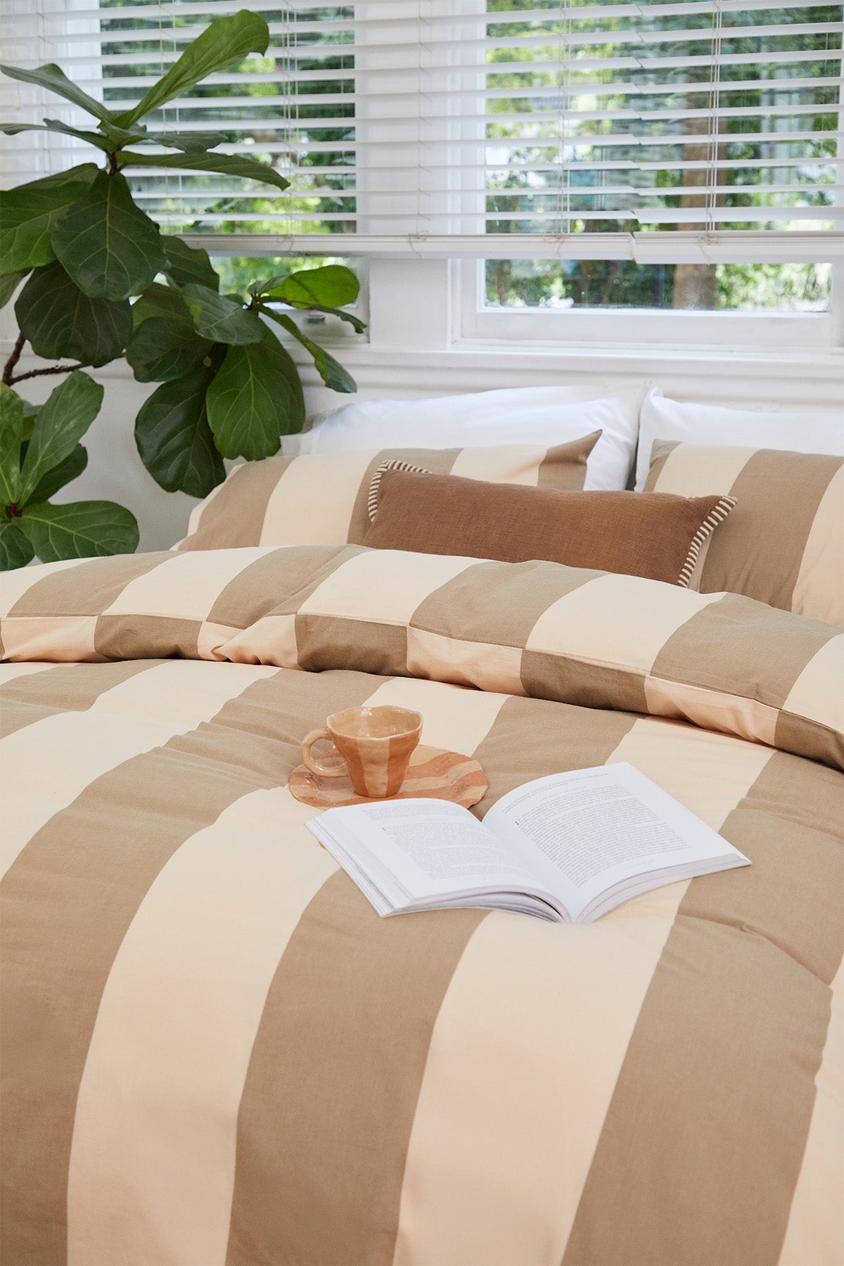 Breeze Blush Quilt Cover Set, flat lay with bold stripes and modern design