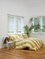 Breeze Lime Quilt Cover Set, lime green striped quilt with pillowcases, front view