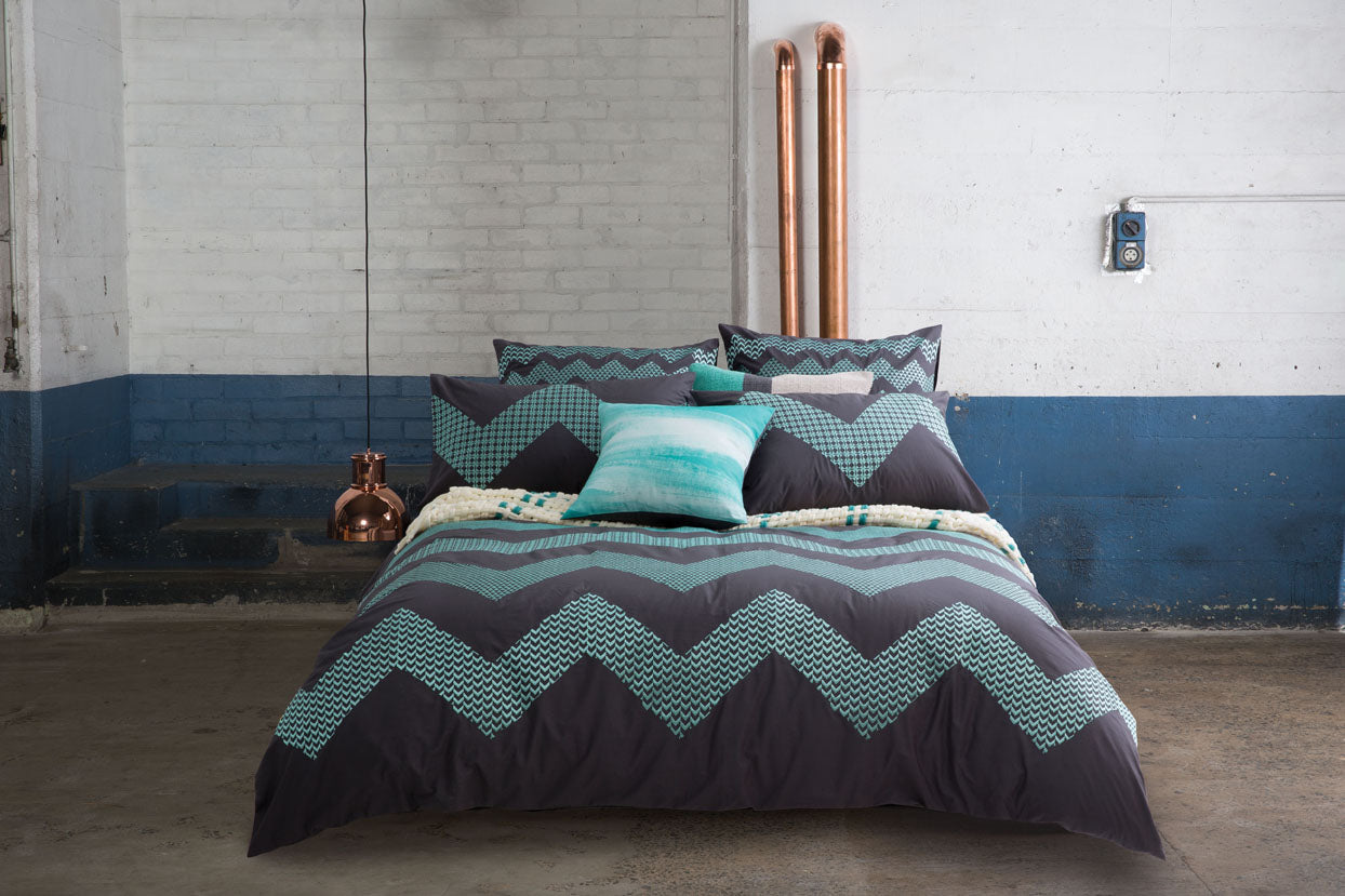 Zig Zag Quilt Cover Set BED LINEN KAS AUSTRALIA Grey King 245x210cm