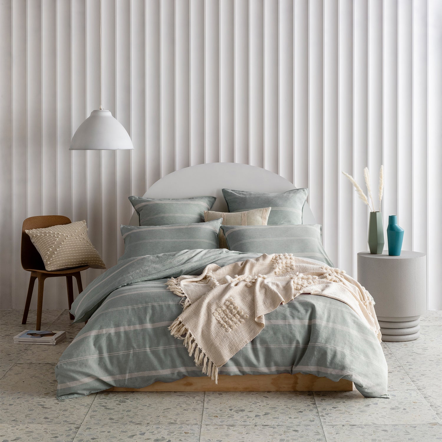 Balmoral Quilt Cover Set Mineral BED LINEN KAS AUSTRALIA Mineral Double 180x210cm + 2PC 48x73cm