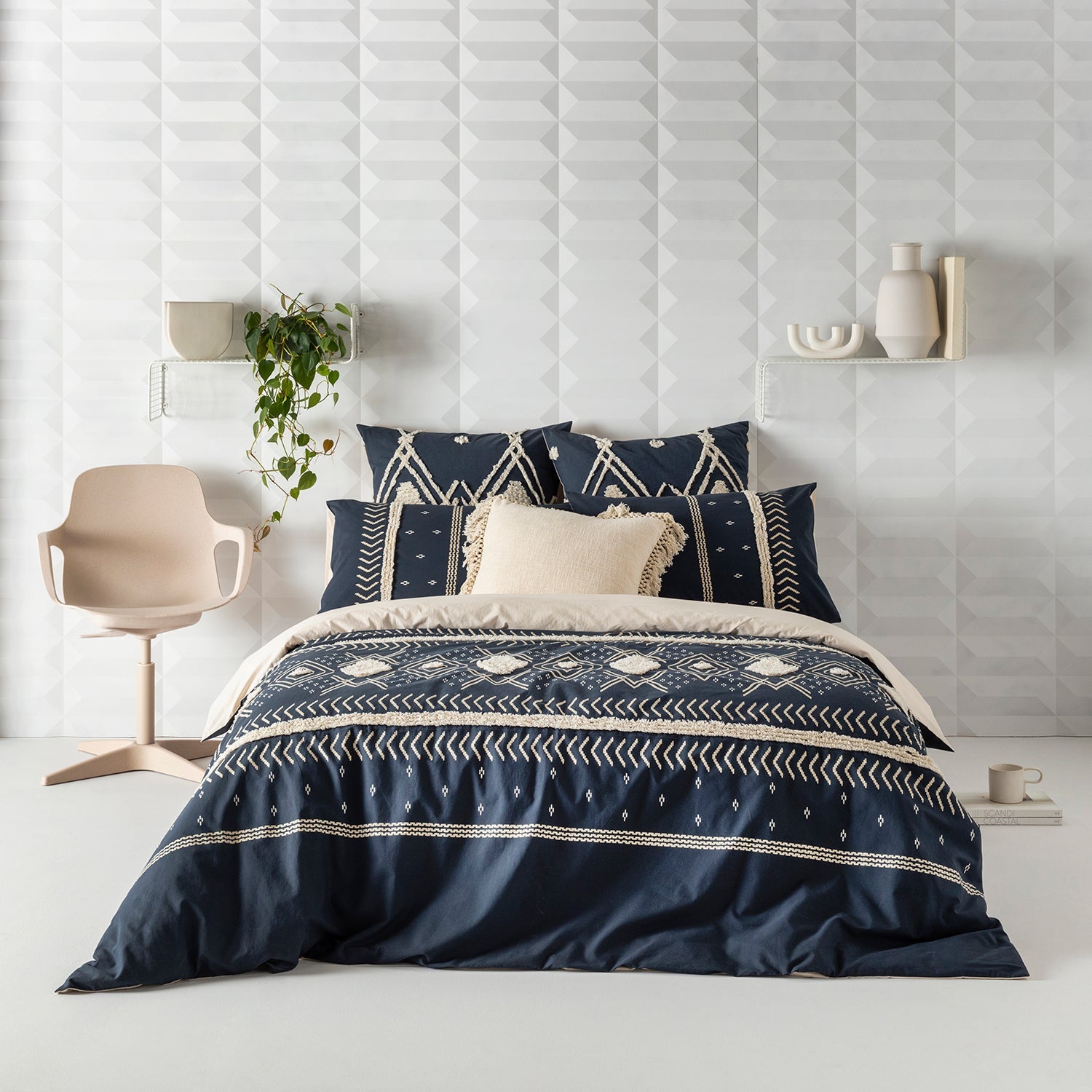 Bekri Quilt Cover Set BED LINEN KAS AUSTRALIA Blue Double 180x210cm + 2PC 48x73cm