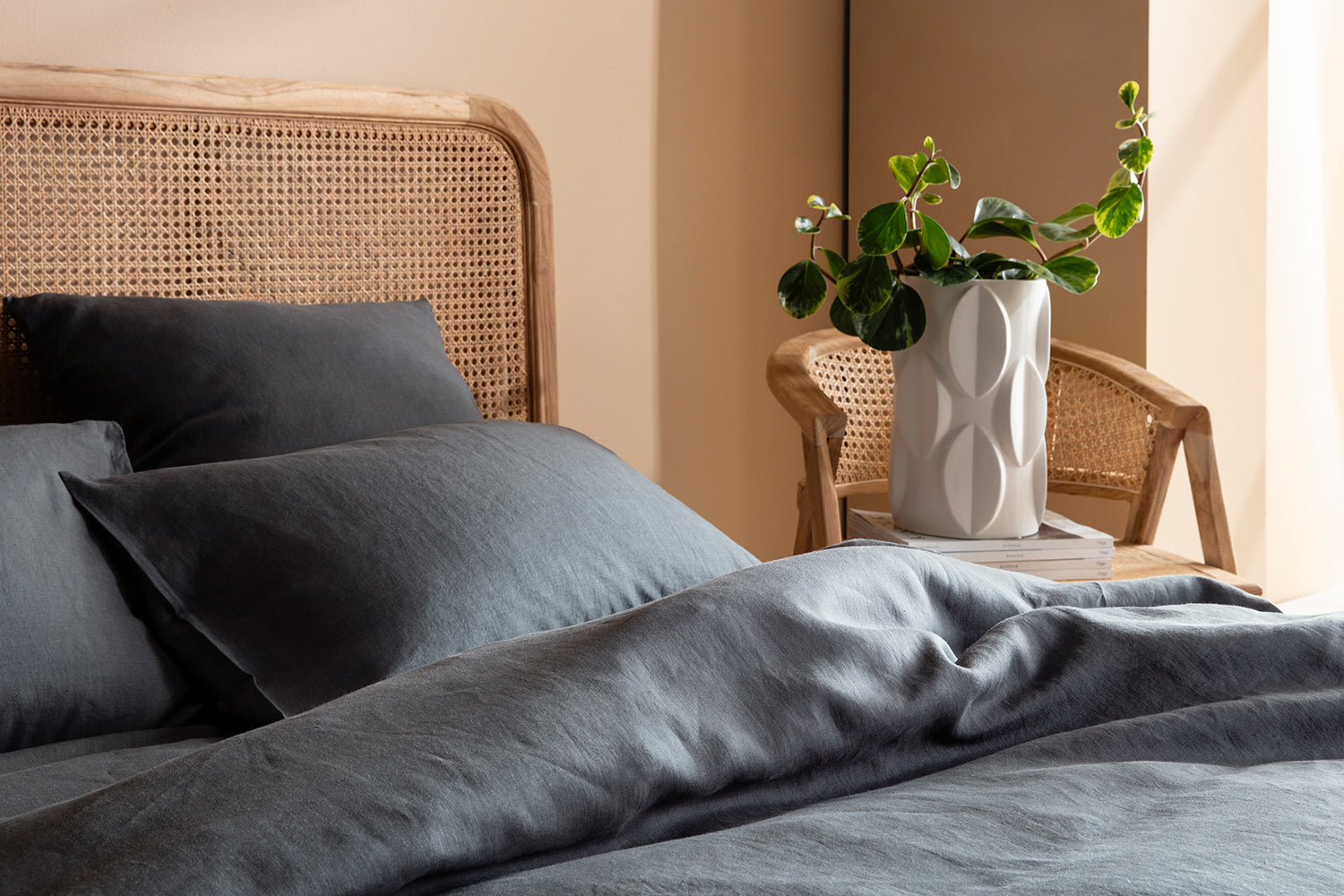 French Linen Charcoal Quilt Cover Set BED LINEN KAS AUSTRALIA 