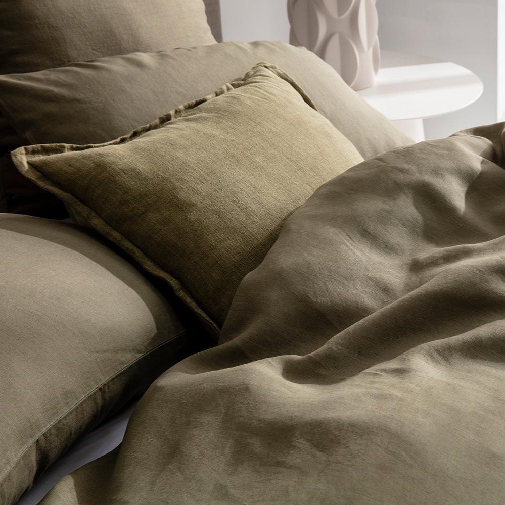 French Linen Olive Quilt Cover Set BED LINEN KAS AUSTRALIA 