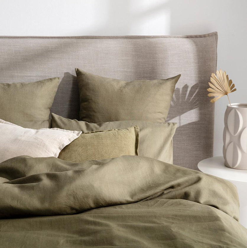 French Linen Olive Quilt Cover Set BED LINEN KAS AUSTRALIA 
