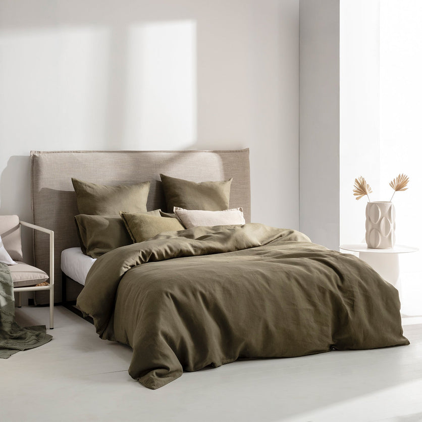 French Linen Olive Quilt Cover Set BED LINEN KAS AUSTRALIA Olive Queen 210x210cm + 2PC 48x73cm
