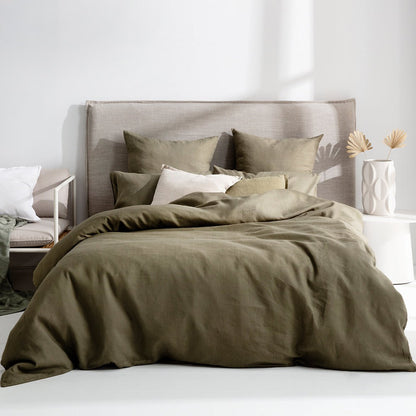 French Linen Olive Quilt Cover Set BED LINEN KAS AUSTRALIA 
