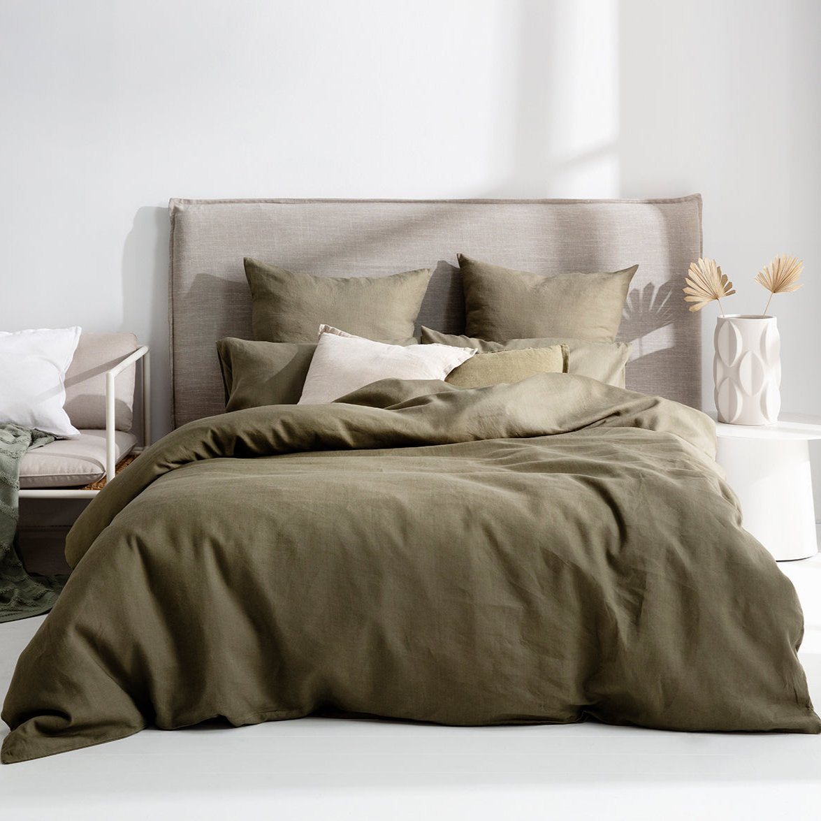 French Linen Olive Quilt Cover Set BED LINEN KAS AUSTRALIA 