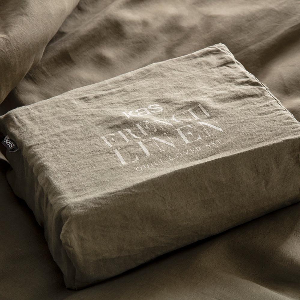 French Linen Olive Quilt Cover Set BED LINEN KAS AUSTRALIA 