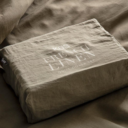 French Linen Olive Quilt Cover Set BED LINEN KAS AUSTRALIA 