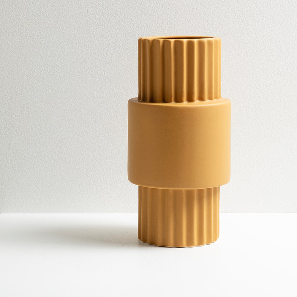 Industry Tall Vase DECORATOR BEN DAVID BY KAS Mustard One Size 15.5x15.5x30cm