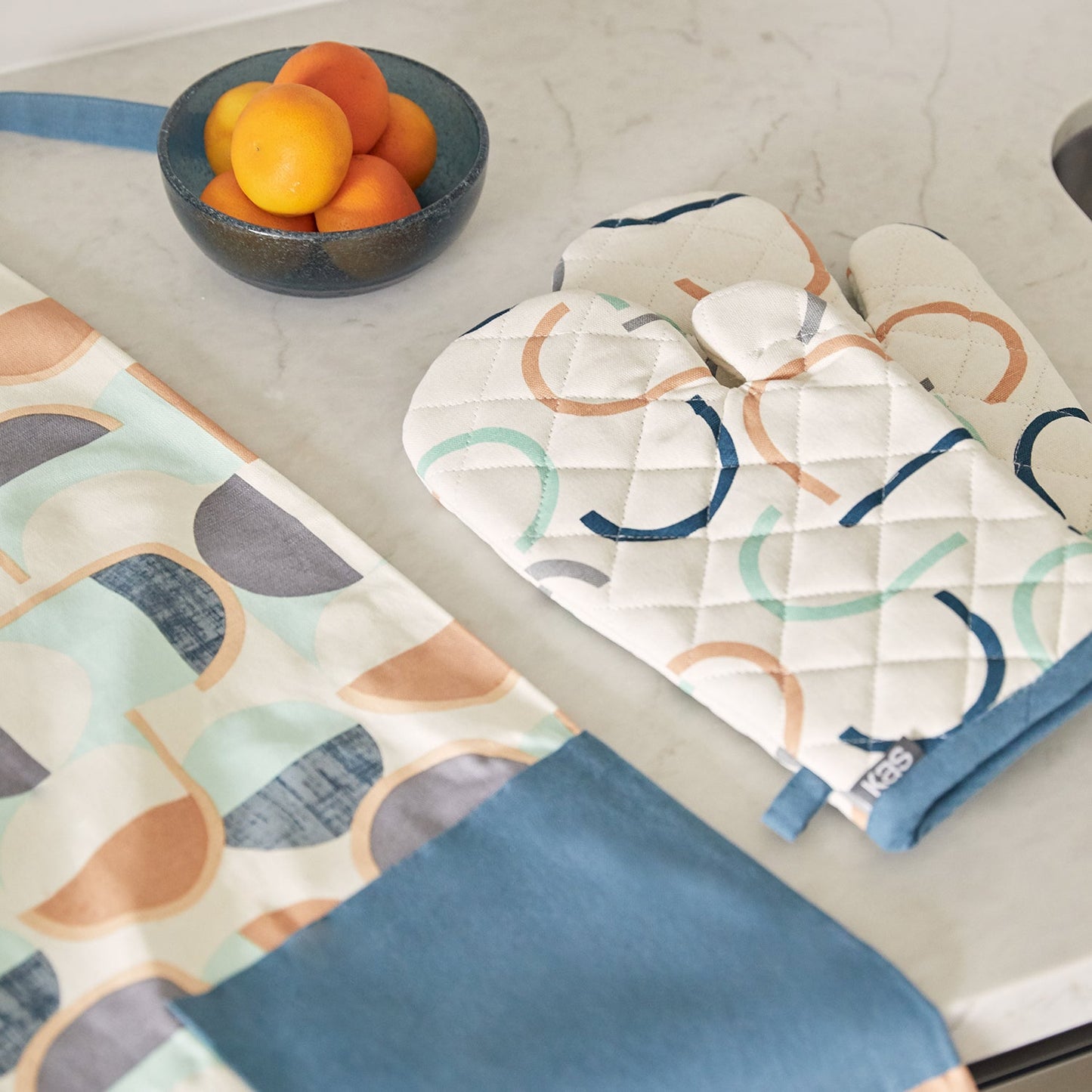 Mari Oven Mitts Tea Towel KAS AUSTRALIA Multi Pair 18x33cm, Set of 2