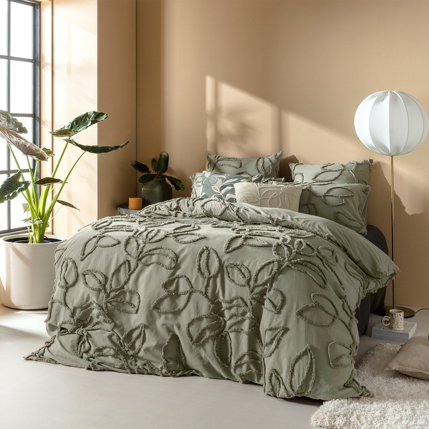 Sorrel Olive Quilt Cover Set BED LINEN KAS AUSTRALIA Olive Double 180X210CM + 2PC 48X73CM