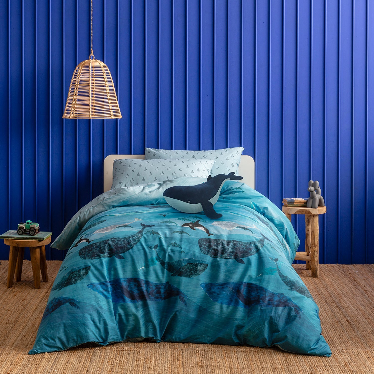 Whale Kids Quilt Cover Set BED LINEN KAS KIDS Multi Single 140x210cm + 1PC 48x73cm